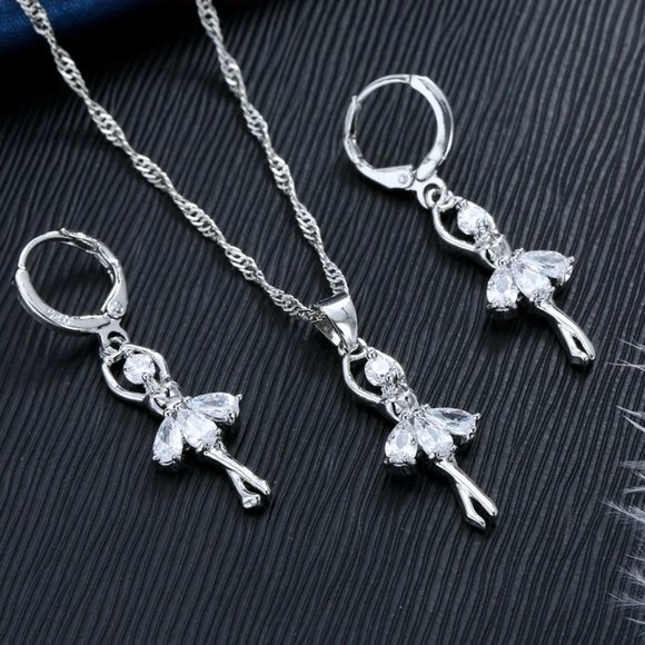 ⭐4pc Bundle Sale⭐ Diamond Ballerina Pendant, Earrings & 18" Chain 925 Silver - Picture 5 of 7